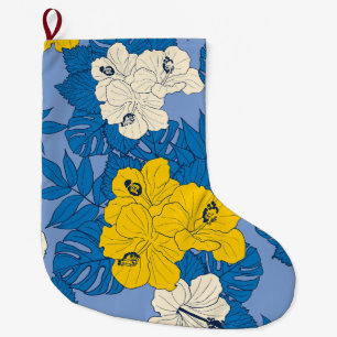 Hibiscus flowers and leaves large christmas stocking