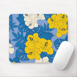 Hibiscus flowers and leaves  mouse pad