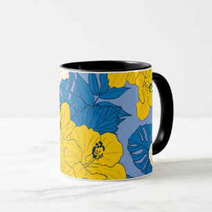 Hibiscus flowers and leaves mug