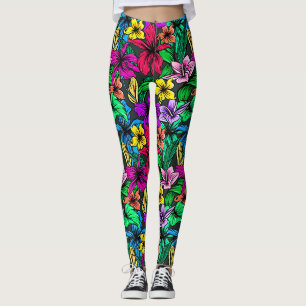 Hibiscus Flowers and Leaves Pattern-54678 Leggings