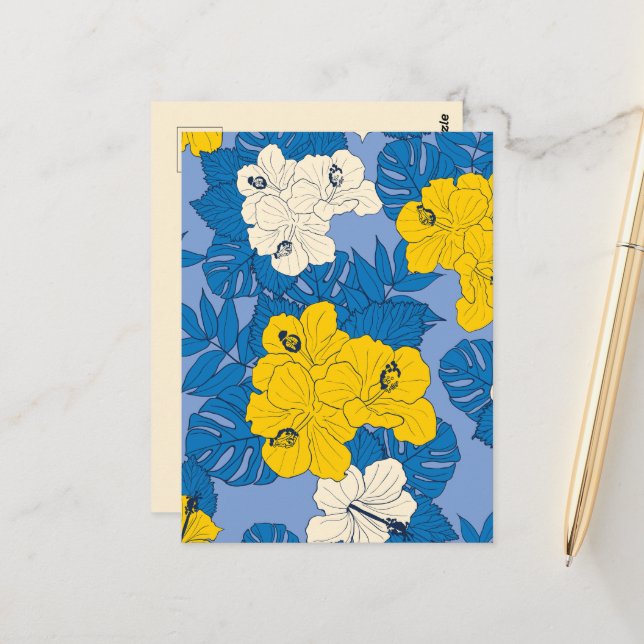 Hibiscus flowers and leaves  postcard (Front/Back In Situ)