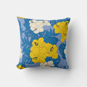 Hibiscus flowers and leaves throw pillow