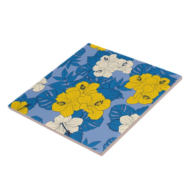 Hibiscus flowers and leaves  tile (Side)