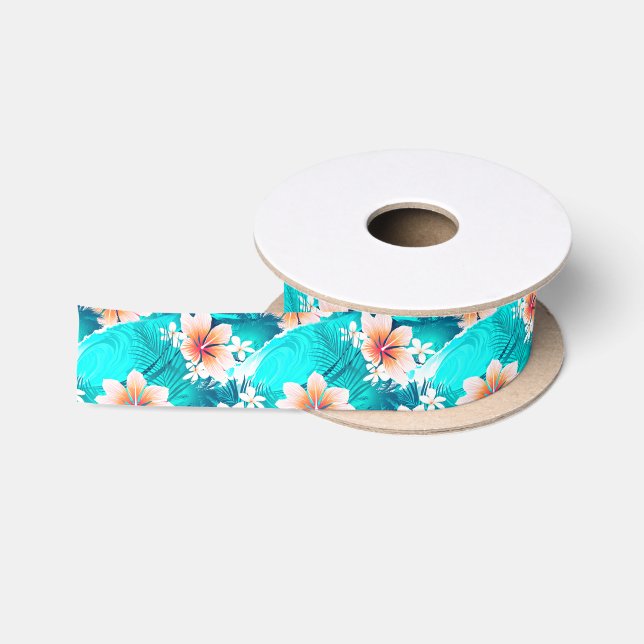 Hibiscus flowers at the beach satin ribbon (Spool)