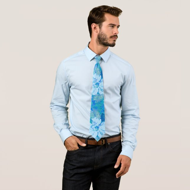 Hibiscus Flowers Blue Tie (In Situ)