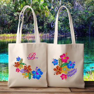 Hibiscus Flowers Bridesmaid Name Wedding Tote Bag