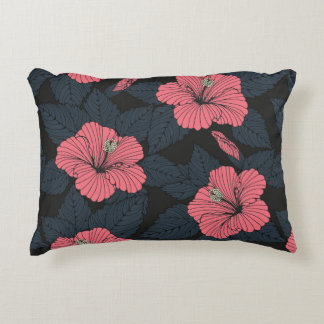 Hibiscus flowers: dark seamless wallpaper. accent pillow