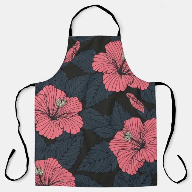 Hibiscus flowers: dark seamless wallpaper. apron (Front)