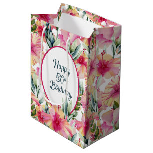 Hibiscus Flowers for 50th Birthday Medium Gift Bag