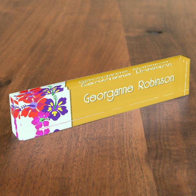Hibiscus Flowers Name Only Office Desk Nameplate (Side)