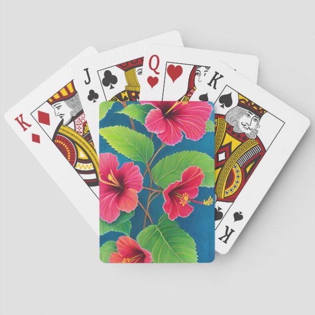Hibiscus flowers on blue playing cards (Back)