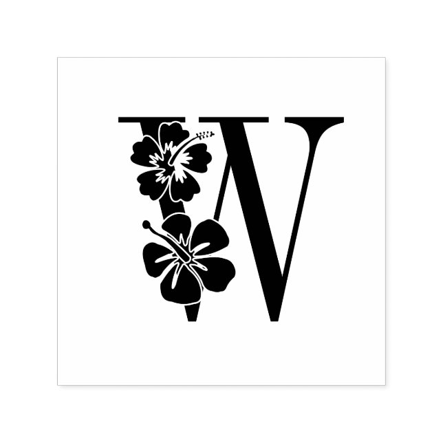 Hibiscus Flowers Over Single Initial Monogram #3 Self-inking Stamp (Design)