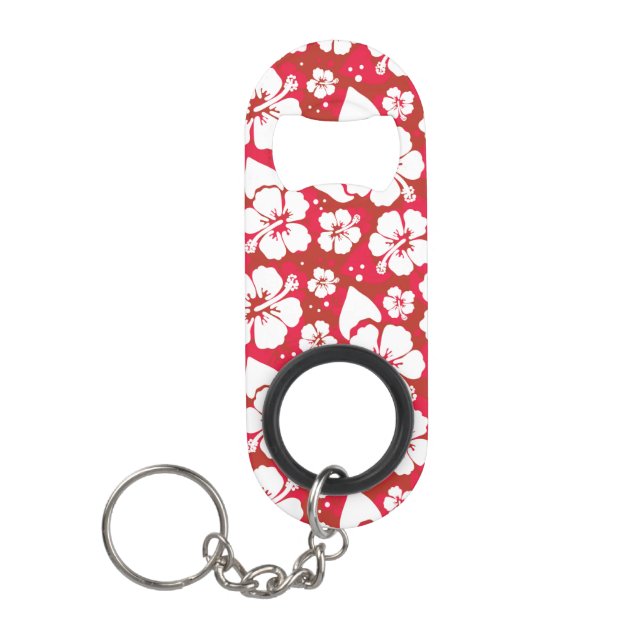 Hibiscus Flowers Pattern Keychain Bottle Opener (Front)