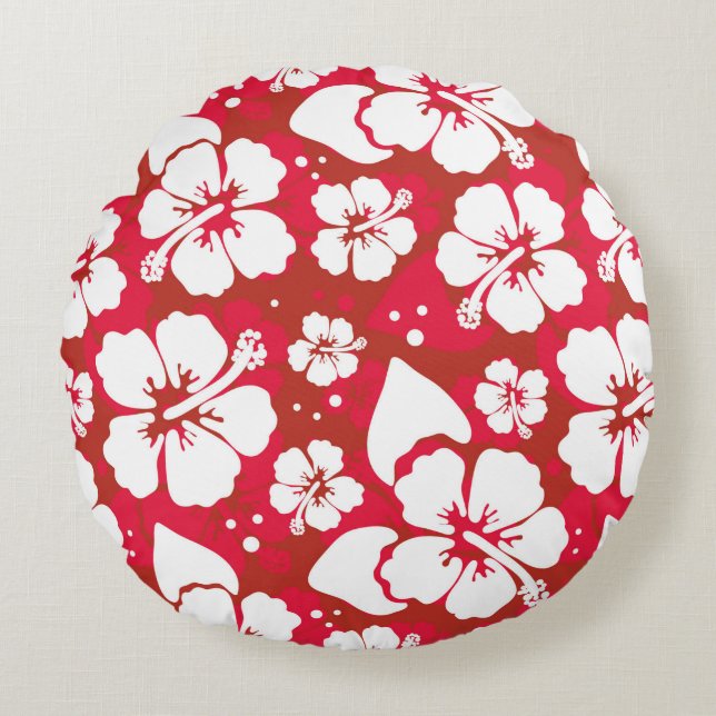 Hibiscus Flowers Pattern Round Pillow (Front)