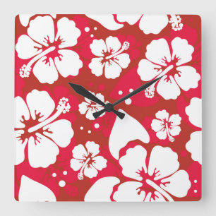 Hibiscus Flowers Pattern Square Wall Clock