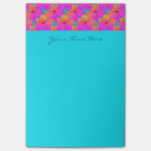 Hibiscus Flowers Pink on Turquoise Post-it Notes