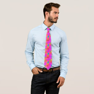 Hibiscus Flowers Pink on Turquoise Tie