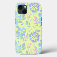 Hibiscus flowers purple blue Yellow pattern