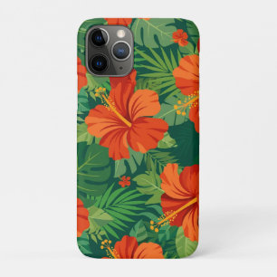 Hibiscus Flowers Red Orange Green Jungle Foliage iPhone 11 Pro Case