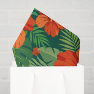 Hibiscus Flowers Red Orange Green Jungle Foliage Tissue Paper