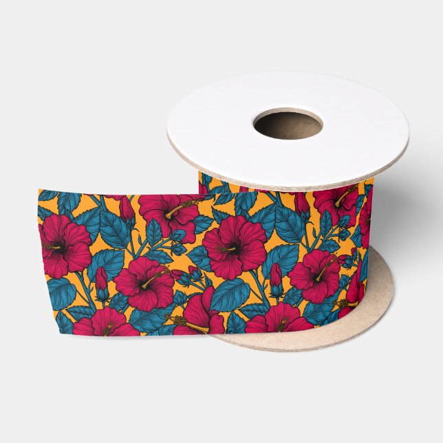 Hibiscus flowers satin ribbon (Spool)