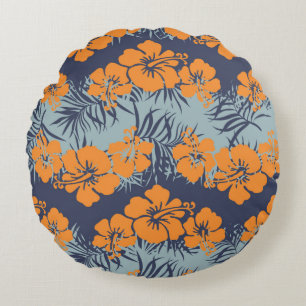Hibiscus flowers seamless pattern,Vintage floral w Round Pillow