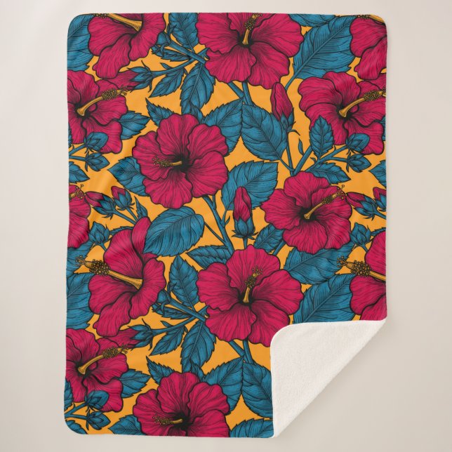 Hibiscus flowers sherpa blanket (Front)
