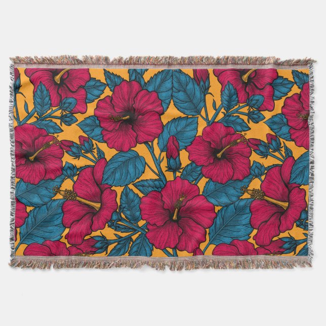 Hibiscus flowers throw blanket (Front)