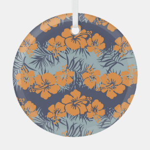Hibiscus Flowers: Vintage Floral Wallpaper Glass Ornament