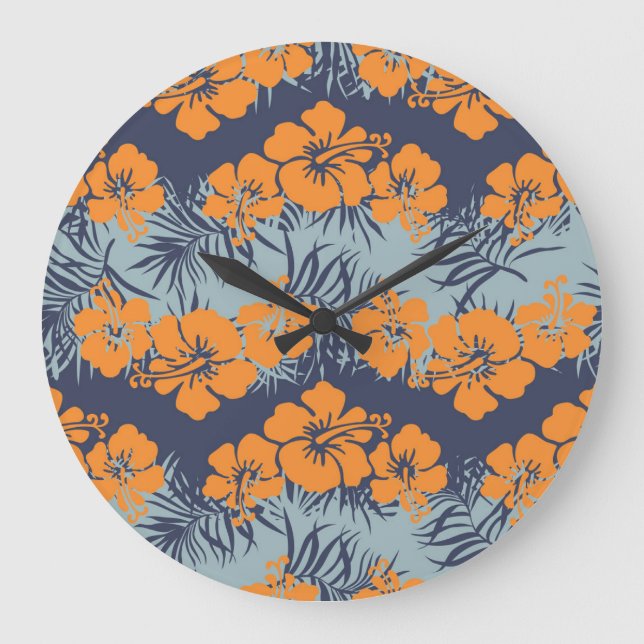 Hibiscus Flowers: Vintage Floral Wallpaper Large Clock (Front)