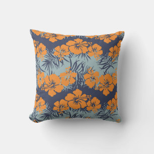 Hibiscus Flowers: Vintage Floral Wallpaper Throw Pillow