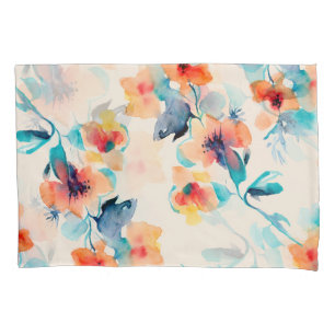 Hibiscus Flowers: Watercolor Illustration Pattern Pillowcase