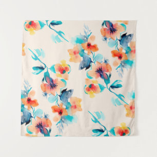 Hibiscus flowers watercolor illustration pattern tapestry