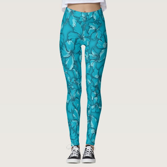 Hibiscus Garden Hawaiian Tropical Floral Leggings (Front)