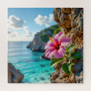 Hibiscus Growing in a Rocky Cliff Jigsaw Puzzle