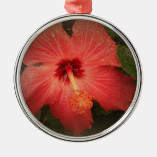 Hibiscus Grunge Metal Ornament