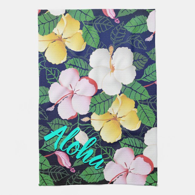 Hibiscus Hawaiian Tropical Floral Kitchen Towel (Vertical)