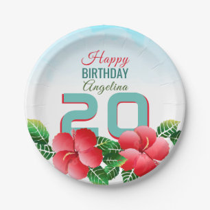 Hibiscus Hawaiian Tropical Personalized Birthday Paper Plate
