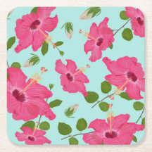 Hibiscus in Sea Foam Green Paper Coaster