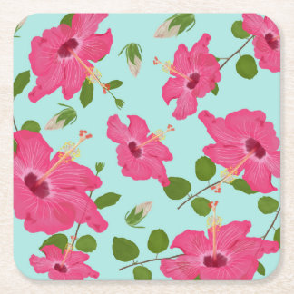 Hibiscus in Sea Foam Green Paper Coaster