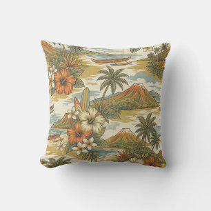 Hibiscus Island Hawaiian Scenic - Gold and Orange Outdoor Pillow