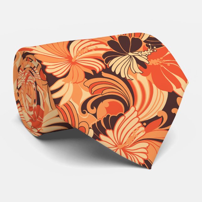 Hibiscus Jungle Floral Hawaiian Two-sided Printed Tie (Rolled)