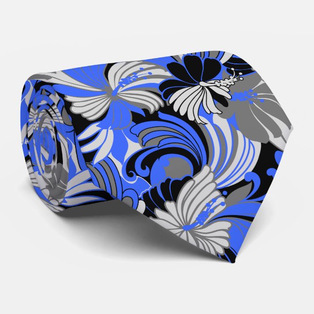 Hibiscus Jungle Floral Hawaiian Two-sided Printed Tie (Rolled)