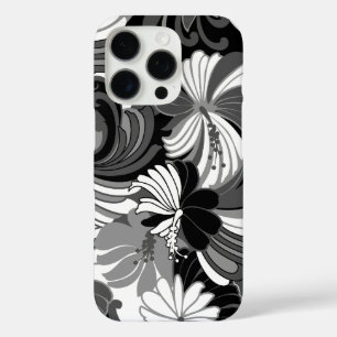 Hibiscus Jungle Hawaiian Black and Grey iPhone 16 Pro Case
