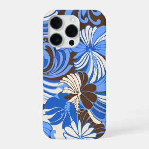 Hibiscus Jungle Hawaiian Blue and Brown iPhone 16 Pro Case
