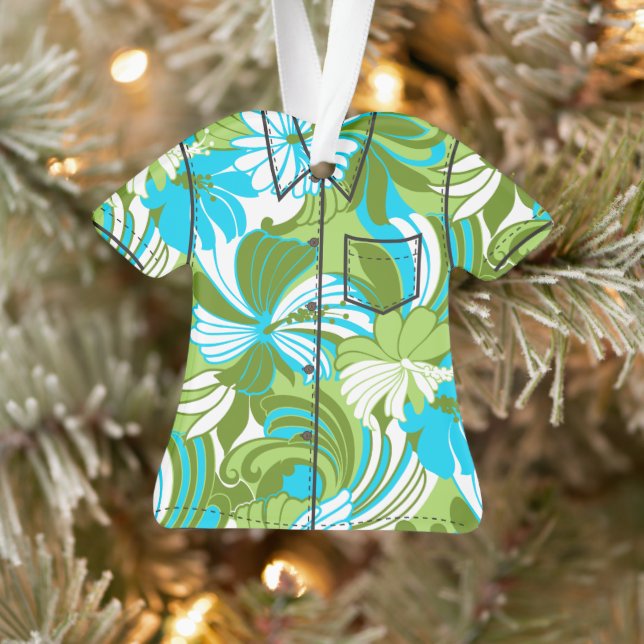 Hibiscus Jungle Hawaiian Tropical Aloha Shirt Ornament (Tree)