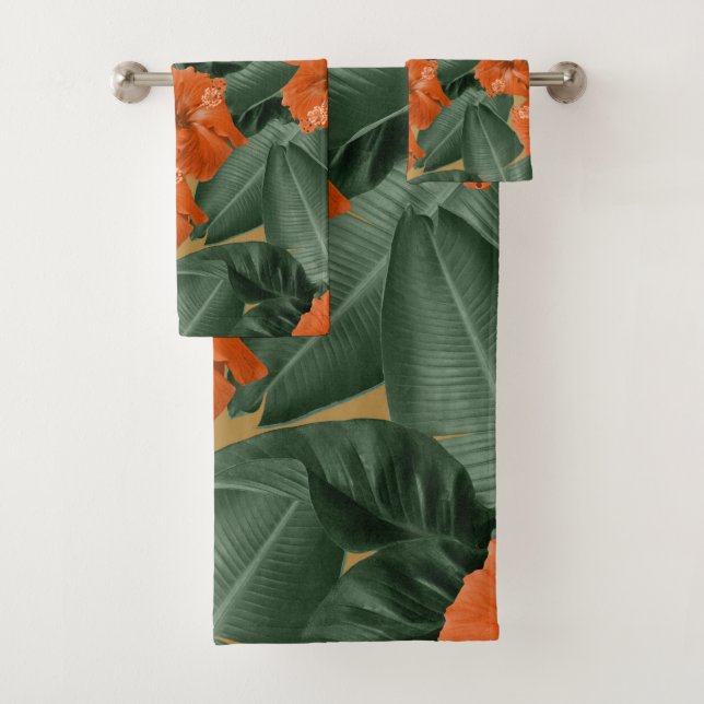 Hibiscus Jungle Leaves Dream #3 #tropical #decor  Bath Towel Set (Insitu)