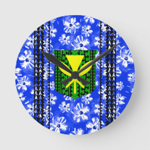 Hibiscus Kanaka Maoli Tribal Round Clock