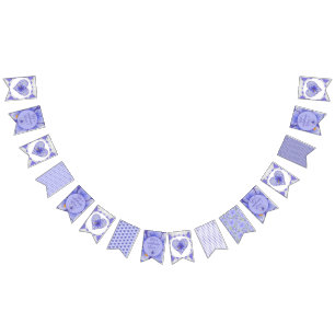 Hibiscus & lace BLUE Bunting Flags