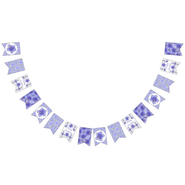 Hibiscus & lace BLUE Bunting Flags (All)